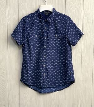 Eddie Bauer Blue Button Short Sleeve Top Medium